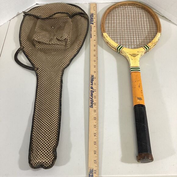 Vintage JC Higgins Mohawk Wooden Tennis Racket Racquet With Checkered Case - Picture 6 of 12